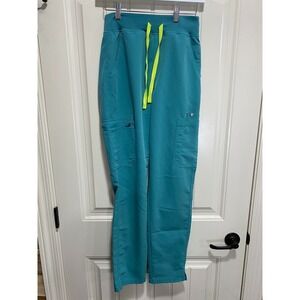 Figs Scrub Pants Womens XS/Tall Teal Scrub Trouser Drawstring Zip Pocket Medical